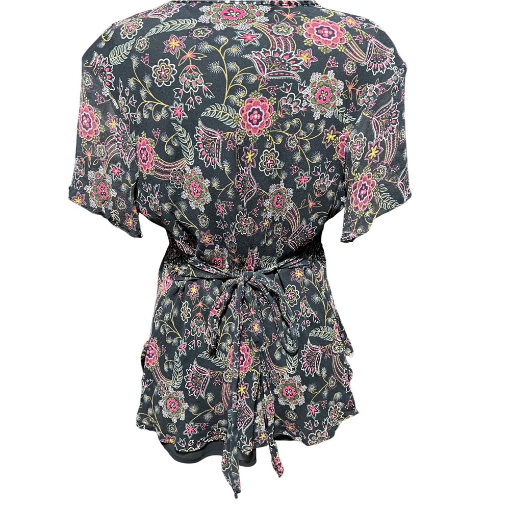 New York & Company Silk Babydoll Floral Paisley Beaded Peplum Blouse Boho Top XL - Picture 4 of 7